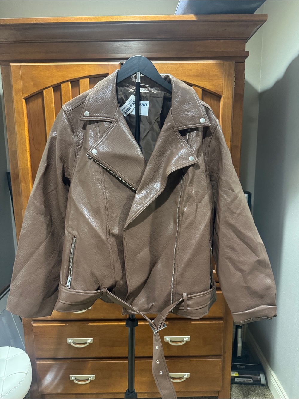 Brown Faux Leather Moto Jacket